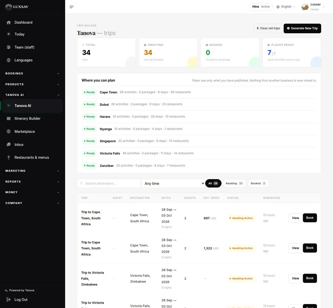 The Tanova trip planner